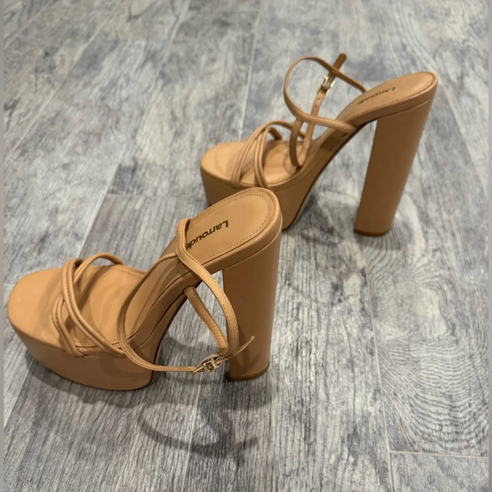 New Larroude tan Annie 140MM Leather Platform Sandals